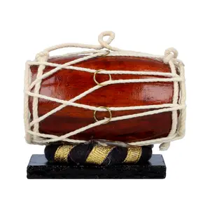 Silkrute Decor Classical Miniature Dholak, Handcrafted Music Instrument Miniature Acoustic Dholak, Dark Red Color