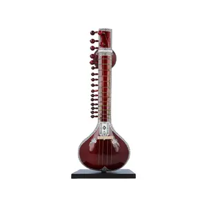 Silkrute Decor Classical Miniature Sitar, Handcrafted Music Instrument Miniature Acoustic Sitar, Dark Red Color