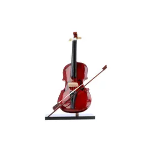 Silkrute Decor Classical Miniature violin, Handcrafted Music Instrument Miniature Acoustic violin, Dark Red Color