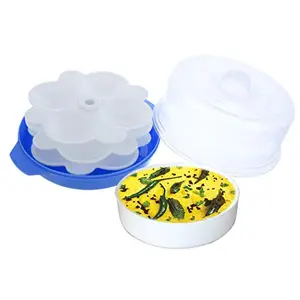 Kuber Industries Plastic Big Idli Dhokla Maker Combo Set for Microwave with 3 Idli Moulds and 1 Dhokla Pan (Blue) - CTLTC44401
