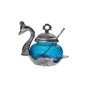 DreamKraft Oxidized White Silver Metal Single Duck Turquoise Bowl Handmade Mouthfresher Container