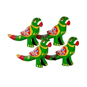 DreamKraft HandCrafted Showpiece Parrot Set of 4 (5x2.5 inch) Green Paper
