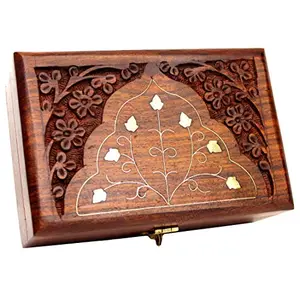Jk Handicrafts Handmade Wooden Jewellery Box for Women Wood Jewel Organizer Hand Carved with Intricate Carvings Gift Items - 6 inches (Brown02)