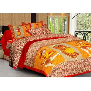 DreamKraft Traditional Print Cotton King Size Bedsheet with 2 Pillow Covers(250x230 CM)