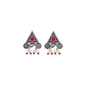 Voylla Silver Brass Triangle Stud Statement Earrings with k Stone for Women and Girls
