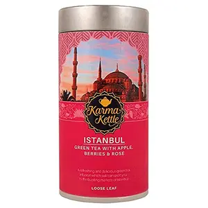 Karma Kettle-Istanbul - 75 GMS | Travel Teas I Hibiscus Apple Green Tea |With & Rose | Loose Leaf Tea | Whole Leaf Tea to Promote Healthy Glowing Skin | Tea | 100% vegan