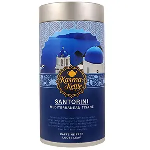 Karma Kettle Santorini - Mediterranean Inspired Tisane Caffeine Free with Rosemary Peppermint Sage Sweet Basil Thyme Oregano - Loose Leaf Tea in Tin 75 gm