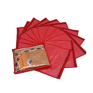 Kuber Industries 12 Pieces Non Woven Packing Saree Cover Set Red