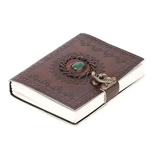 ALCRAFT Real Leather Green Stone Brown Embossed Handmade Diary with Metal Lock -Size of (H) 6*(L) 4.5 Brown