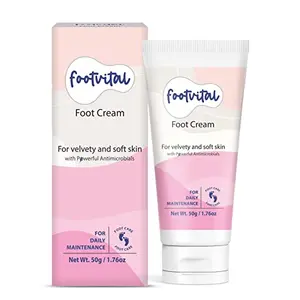 Footvital Foot Cream with Moisturising Kokum Butter For Dry Rough Chapped & Cracked Heels Winter Care Foot Repair Cream Soften Hard Corns & Calluses Velvety Touch Non-Greasy- 50gm