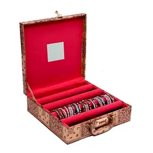 Kuber Industries Wooden Bangle Box For Woman|4 Rod Bangle Storage Box Organizer|Transparent Window|RED