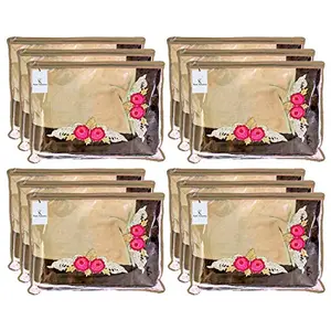 Kuber Industries Non Woven Single Packing Saree Cover|Zipper Closure Transparent|Pack of 12 (Brown)-KUBMART2826