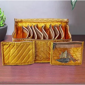 Kuber Industries Fabric Jewellery Box with 10 Transparent Pouches (Gold)-KUBMART2972