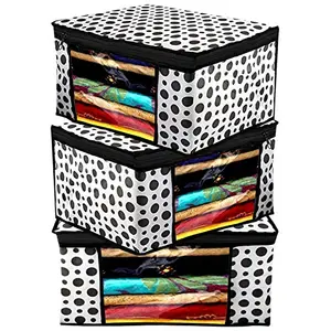 Kuber Industries Saree Covers With Zip|Saree Covers For Storage|Saree Packing Covers For Wedding|Pack of 3 (Black & White)