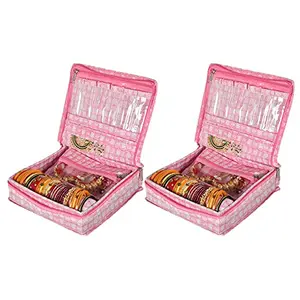Kuber Industries Check Design Laminated PVC Jewellery Box/Organizer with 4 Transparent Pouch & 1 Bangle/Watch Rod-Pack of 2 (k)-HS_38_KUBMART21280