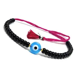 Jewel string evil eye with black bead bracelet adjustable for girl women(Not for Anklet)