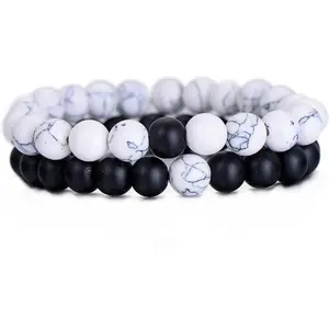 BEAUTIVIAÂ® Couple Bracelet Stone Beads Multi Layer Tiple Protection Best Friend Relationship Couple Matching Bracelet Black And Black 2 Pcs