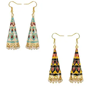 Yellow Chimes Earrings for Women & Girls Traditional Multicolor Meenakari Jhumka | Golden ColorSet Earring | Dome Shaped Jhumka Earring Combo | Accessories Jewellery | day & Anniversary Gift