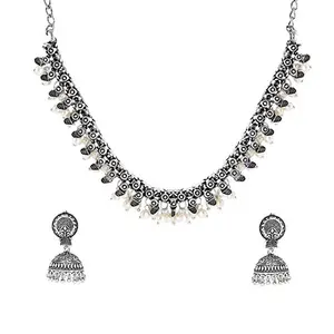 Yellow Chimes Jewellery Set Traditional Silver Jewellery Set Silver Necklace Set Afghani Tribal Style Oxidized Choker Necklace Set day Gift For Girls & Women Anniversary Gift For Wife