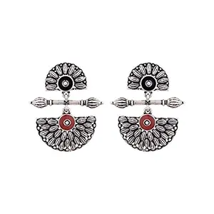 Voylla Brass Silver Mandala Design Lightly Embellished Drop Earrings for Women and Girls