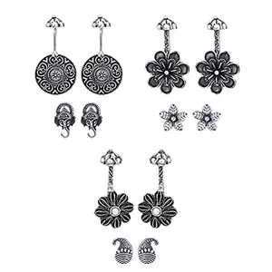 Yellow Chimes Earrings for Women & Girls | Traditional Ear Cuffs Silver Studs| German Silver Earring Set | Floral Shape stud & Drop Earrings Combo | day & Anniversary Gift