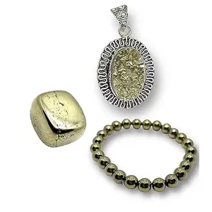 THE DREAM'S CRYSTAL Natural Pyrite Bracelet Pyrite Pendant Tumble Pyrite Stone Original Healing Gemstone Reiki for Men & Women