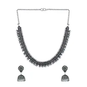 Yellow Chimes Traditional Silver apuri Jewellery Choker Necklace Set for Women