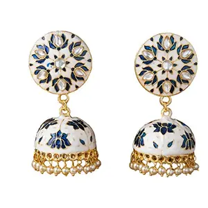 Yellow Chimes Earrings for Women & Girls | Traditional Blue Colored Meenakari Jhumka with Kundan Studded Stone | Golden ColorEarring | Floral Shaped Jhumki | day & Anniversary Gift