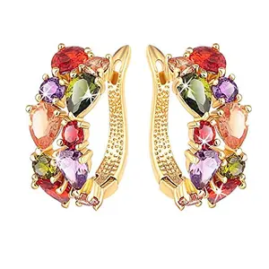 Yellow Chimes Sparkling Colors Flowerets Vine Swiss CZ Clip On Earrings