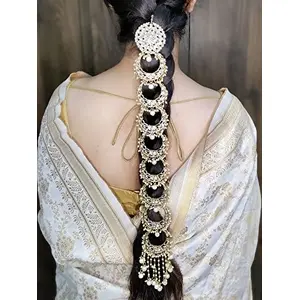 Karatcart Golden ColorMoon Shape Pearl & Kundan Studded Bridal Wedding Hair Braid Choti For Women
