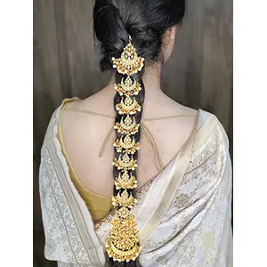 Karatcart Handcrafted Golden ColorPearl & Kundan Studded Bridal Wedding Hair Braid Choti For Women