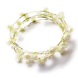 Jyayasi 2Pcs Flower Crown Boho Roses Wreath Artificial Bridal Headpiece Tiaras for Wedding day's Christmas Hawaiian Vivah Party Festival Tiaras for Girls Women (Pack of 2) (Off White)