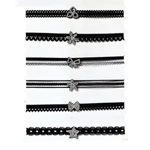 INHEAVEN 6 pcs Black Choker Necklaces Set Vintage Tattoo Lace Choker Necklace Classic Gothic Trendy Sexy For Girls And Women