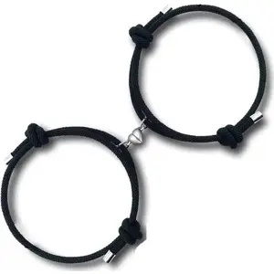 BEAUTIVIAÂ® Couple Bracelet Magnetic for Women Men Couple Friendship Band Thread Stainless Steel Adjustable