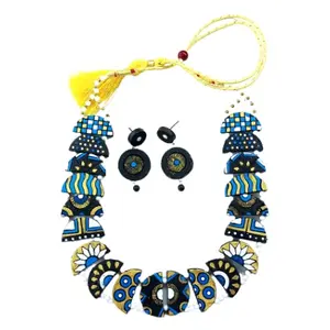 AKIBUKI Multicoloured Indian Traditional Terracotta Necklace and Earring Jewellery Set for Women