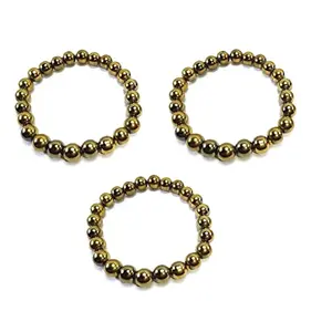 PANAKUMUS Pack of 3 Natural Certified Golden Pyrite Bracelet for Men and Women for Reiki Healing and Crystal Healing Attract Wealth and Prosperity