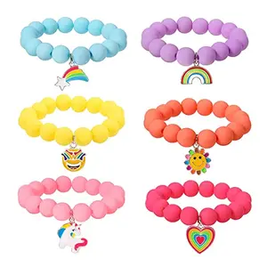 SANNIDHIÂ® 6 Pack Beads Bracelet for Girls Stylish Friendship Bracelet for Cartoon Charms Bracelets Set Matte Candy Color Beaded Bracelets Jewelleries Gift