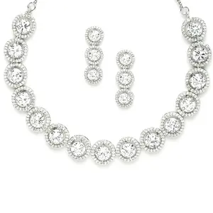 ZENEME Rhodium-Colorwith Silver-Toned Circular Shape White Studded Jewellery Set