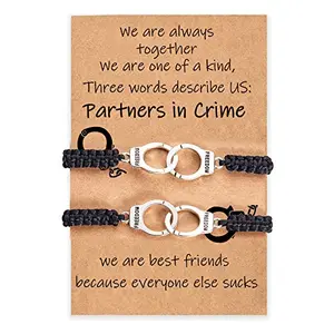 SANNIDHIÂ® Friendship Bracelets for 2 Girls Creative Handcuff Braided Bracelet for Best Friends Adjustable Bracelets for Women Couple Gift (Partners in Crime)