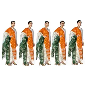 NEGLIGEE Women's Girls Art Silk Cotton Tricolor Tiranga Dupatta Chunni (2.25 Meter) Pack Of 5