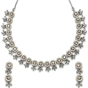 ZENEME Women Studded Necklace With Earring Detailing Jewellery Set For Women and Girl
