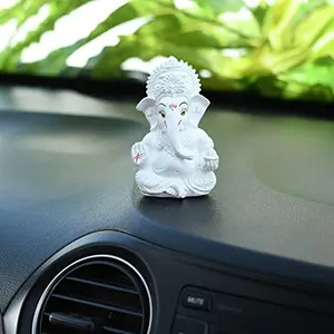 Collectible India Ganesh Idol Ganesha Statue for Car Dashboard White (8 x 10 cms)