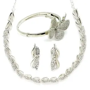 ZENEME Studded Leaf Shaped Necklace With Earring and Butterfly Shaped Bracelete Jewellery Shaped For Women and Girl