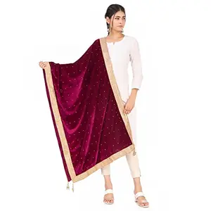 Traditions Bazaar Women's Velvet Embellished Dupatta (1Pc Dupatta Only 30 Inches x 2.25 MTRS)