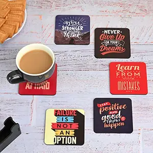 Gift Kya De Gkd Coaster Set Of 6 Motivational Wooden Coasters With Proper Coaster Stand Designer Coaster Set Fit For Tea CupsCoffee Mugs (Square 3.8X3.8 Inch) (Motivational Quotes)