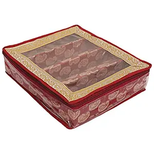 Kuber Industries Teardrop Pattern Laminated 3 Rod Box Organizer For Bangle Watches Bracelets Jewellery With Tranasparent Top (Red)-47KM0490