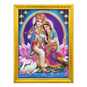 Koshtak Radha Krishna ji/kanha ji photo frame with Laminated Poster for puja room temple Worship/wall hanging/gift/home decor (30 x 23 cm)