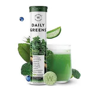 Wellbeing Nutrition Daily Greens (15 Effervescent Tabs.) | Wholefood Multivitamins with Vitamin C Zinc B6 for & with Organic Certified Plant Superfoods & Anti- Pack of 1