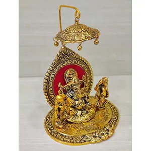 GiftNagri Metal Handicraft Golden ColorGanesh Ji Idol with Singhasan Sitting Ganesha for Gift and Puja Home Decor Showpiece Office Decorative Hindu God Murti