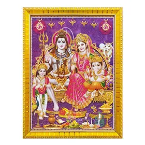 Koshtak Sa Parvati with Ganesh and kartikeya ji nandi cow/Sparivar photo frame with Laminated Poster for puja room temple Worship/wall hanging/gift/home decor (30 x 23 cm)